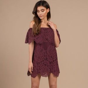 Tobi Play for Keeps Wine Off Shoulder Dress - S